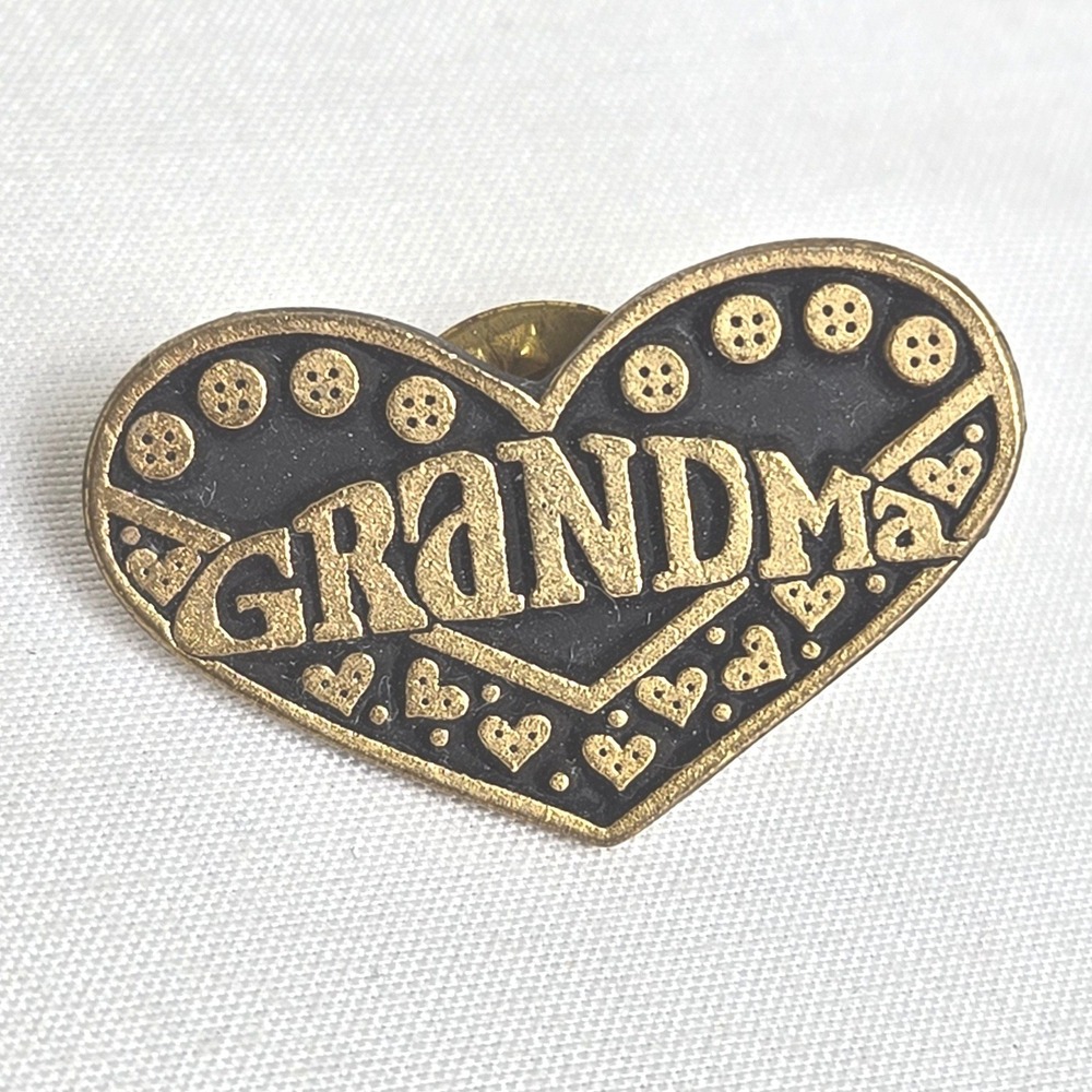 Monarch Creations Heart Shaped Grandma Lapel Pin Brooch Gold Tone 1" Vintage 90s